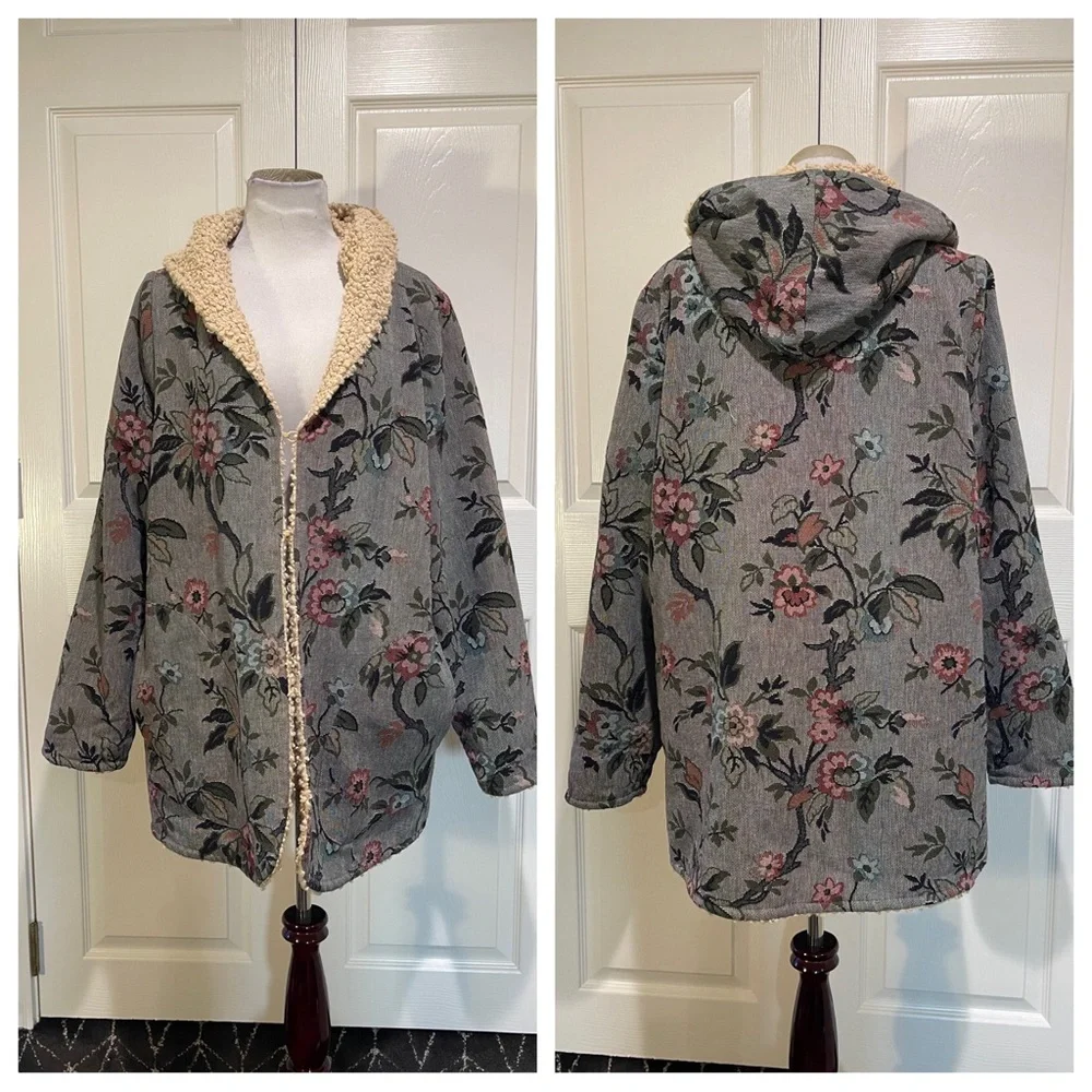 SUNDANCE Sherpa Reversible Augusta Floral Coat